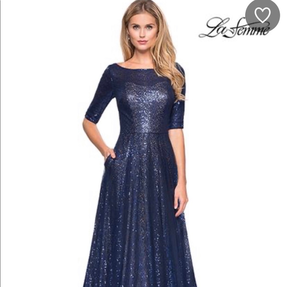 La Femme Sequin Evening Gown